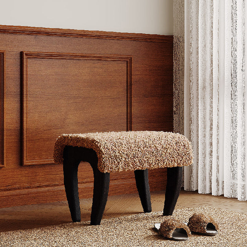 Traditional French-Style Solid Wood Vanity Stool with Plush Sherpa Fabric, Rectangular, Backless & Armless, Perfect for the Bedroom