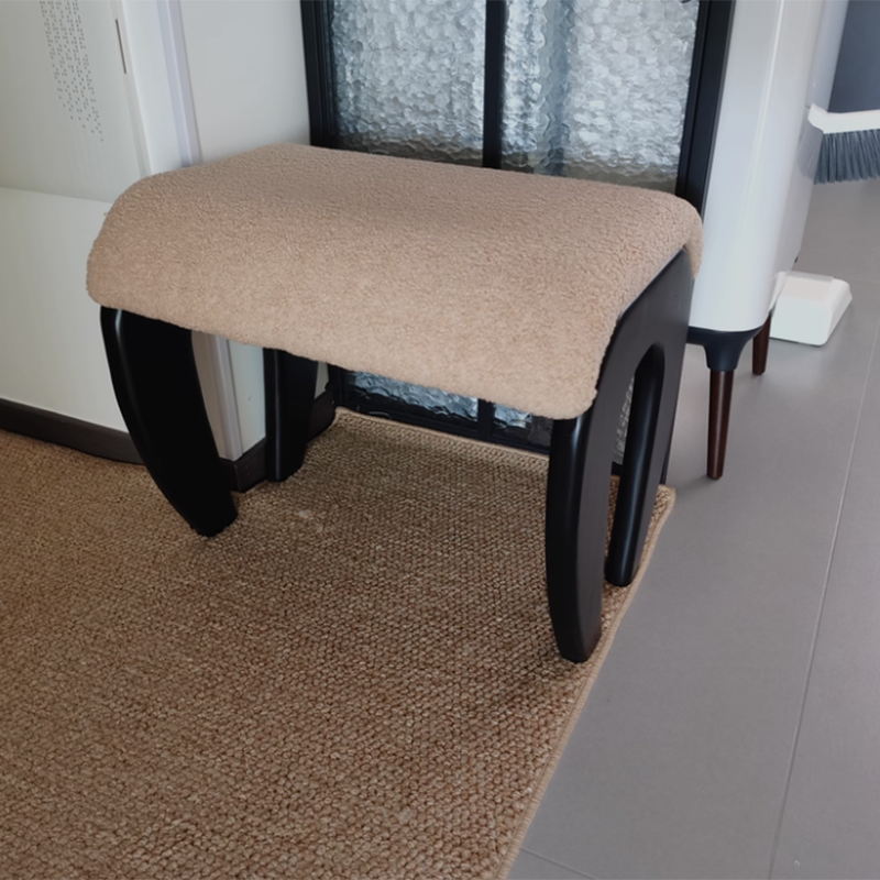 Traditional French-Style Solid Wood Vanity Stool with Plush Sherpa Fabric, Rectangular, Backless & Armless, Perfect for the Bedroom