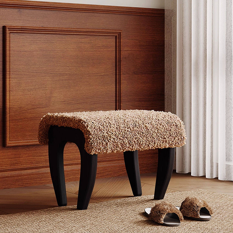 Traditional French-Style Solid Wood Vanity Stool with Plush Sherpa Fabric, Rectangular, Backless & Armless, Perfect for the Bedroom