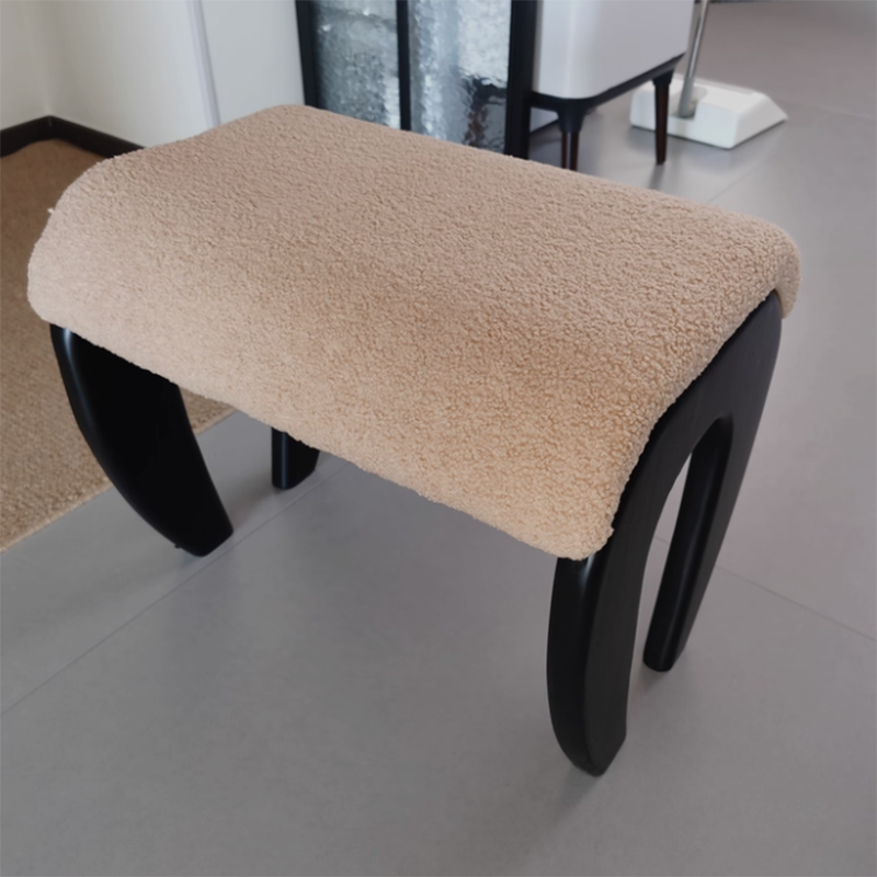 Traditional French-Style Solid Wood Vanity Stool with Plush Sherpa Fabric, Rectangular, Backless & Armless, Perfect for the Bedroom