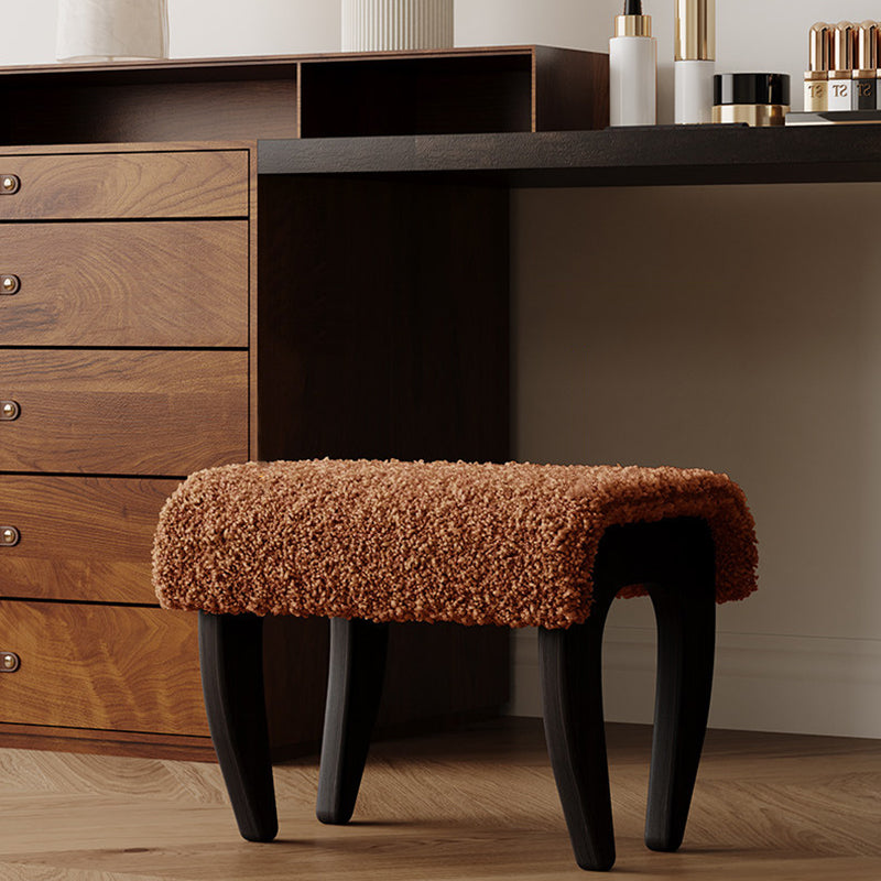 Traditional French-Style Solid Wood Vanity Stool with Plush Sherpa Fabric, Rectangular, Backless & Armless, Perfect for the Bedroom