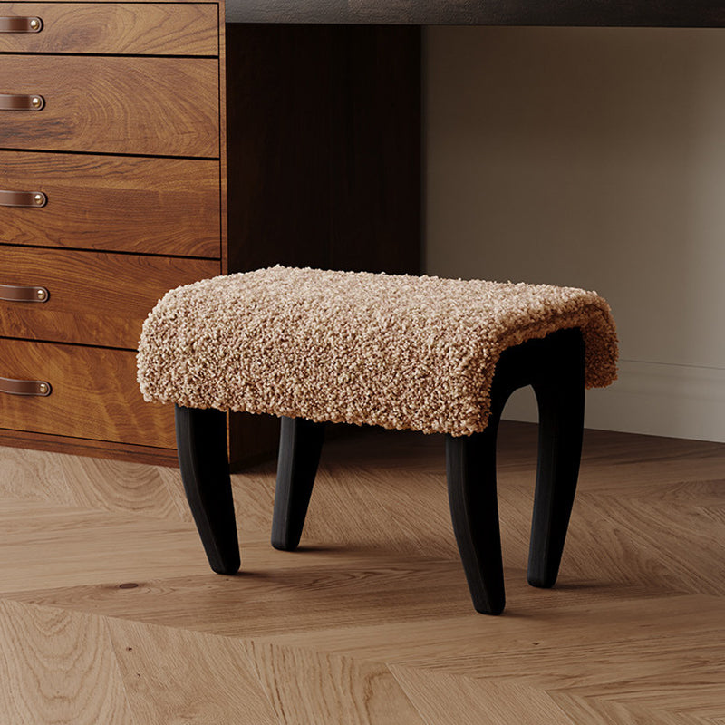 Traditional French-Style Solid Wood Vanity Stool with Plush Sherpa Fabric, Rectangular, Backless & Armless, Perfect for the Bedroom