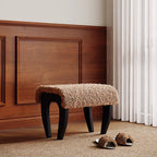 Traditional French-Style Solid Wood Vanity Stool with Plush Sherpa Fabric, Rectangular, Backless & Armless, Perfect for the Bedroom