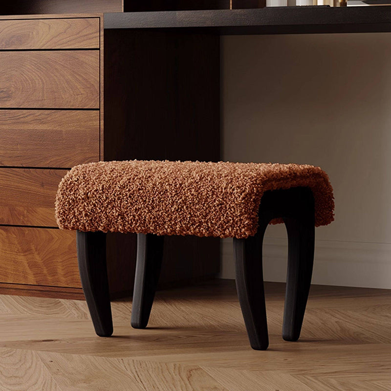 Traditional French-Style Solid Wood Vanity Stool with Plush Sherpa Fabric, Rectangular, Backless & Armless, Perfect for the Bedroom
