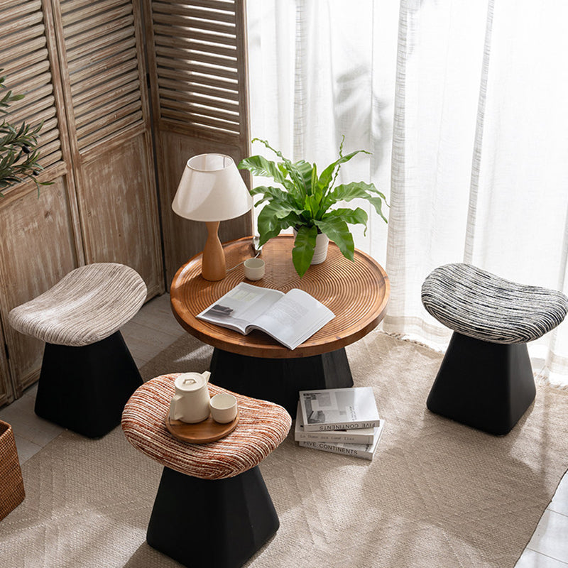 Nordic Contemporary Vanity Stool - Chenille Upholstery, Pine Wood Frame, Faux Leather Cushion, Arc-Cone Rotating Design, Backless & Armless for Bedroom
