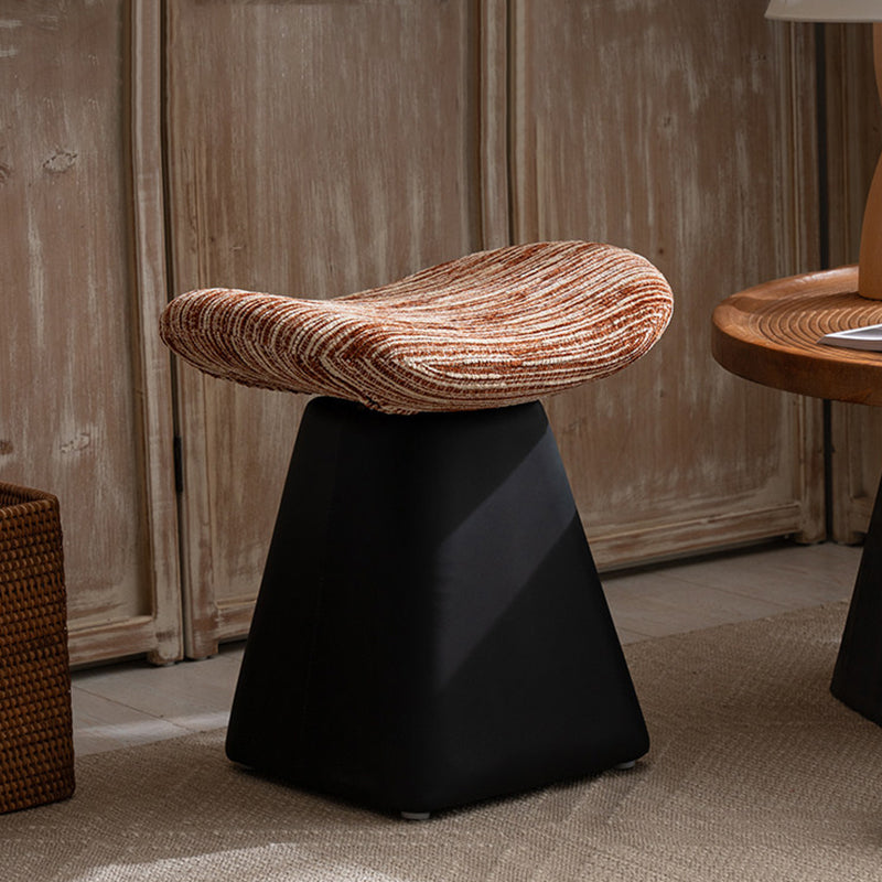 Nordic Contemporary Vanity Stool - Chenille Upholstery, Pine Wood Frame, Faux Leather Cushion, Arc-Cone Rotating Design, Backless & Armless for Bedroom