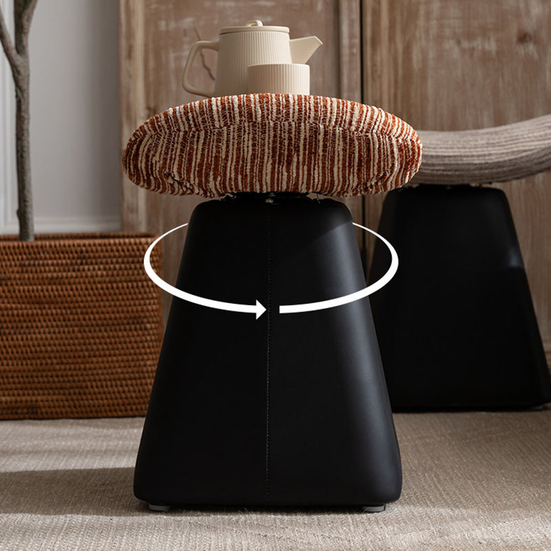 Nordic Contemporary Vanity Stool - Chenille Upholstery, Pine Wood Frame, Faux Leather Cushion, Arc-Cone Rotating Design, Backless & Armless for Bedroom