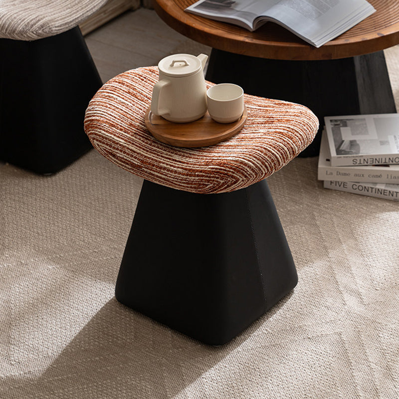 Nordic Contemporary Vanity Stool - Chenille Upholstery, Pine Wood Frame, Faux Leather Cushion, Arc-Cone Rotating Design, Backless & Armless for Bedroom