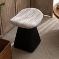 Nordic Contemporary Vanity Stool - Chenille Upholstery, Pine Wood Frame, Faux Leather Cushion, Arc-Cone Rotating Design, Backless & Armless for Bedroom