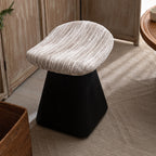 Nordic Contemporary Vanity Stool - Chenille Upholstery, Pine Wood Frame, Faux Leather Cushion, Arc-Cone Rotating Design, Backless & Armless for Bedroom