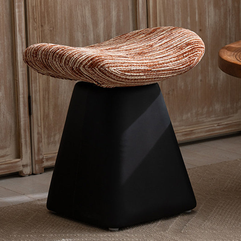Nordic Contemporary Vanity Stool - Chenille Upholstery, Pine Wood Frame, Faux Leather Cushion, Arc-Cone Rotating Design, Backless & Armless for Bedroom