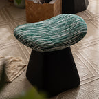 Nordic Contemporary Vanity Stool - Chenille Upholstery, Pine Wood Frame, Faux Leather Cushion, Arc-Cone Rotating Design, Backless & Armless for Bedroom