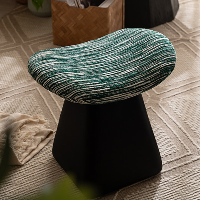 Nordic Contemporary Vanity Stool - Chenille Upholstery, Pine Wood Frame, Faux Leather Cushion, Arc-Cone Rotating Design, Backless & Armless for Bedroom