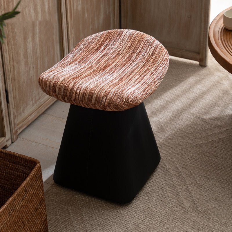 Nordic Contemporary Vanity Stool - Chenille Upholstery, Pine Wood Frame, Faux Leather Cushion, Arc-Cone Rotating Design, Backless & Armless for Bedroom