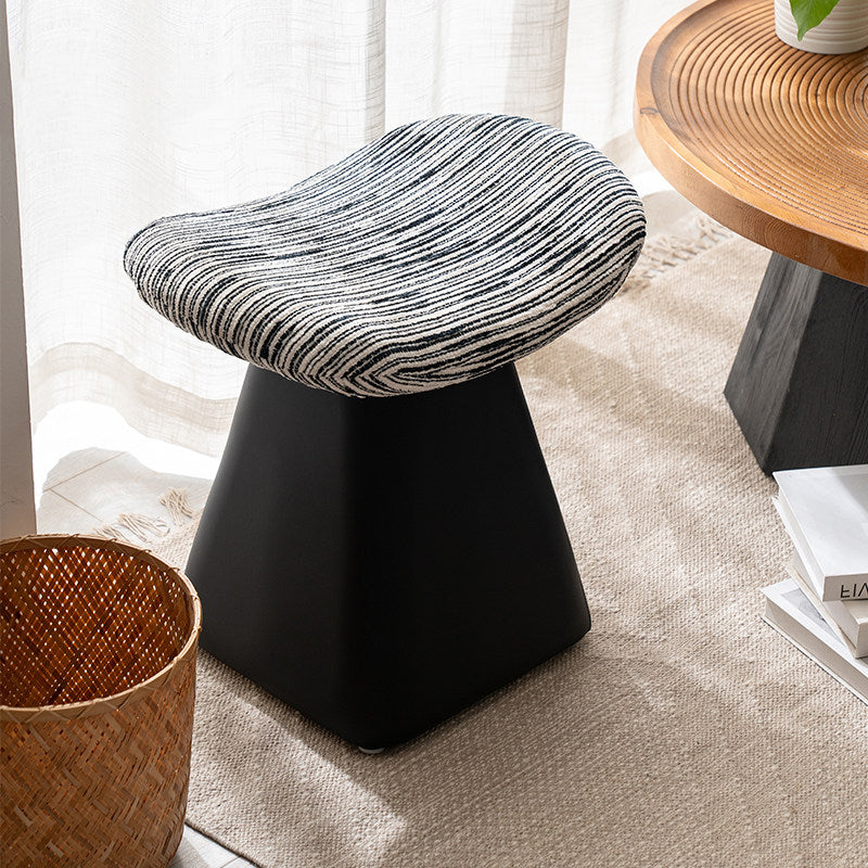 Nordic Contemporary Vanity Stool - Chenille Upholstery, Pine Wood Frame, Faux Leather Cushion, Arc-Cone Rotating Design, Backless & Armless for Bedroom