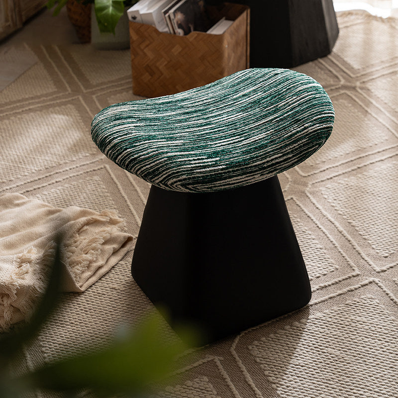 Nordic Contemporary Vanity Stool - Chenille Upholstery, Pine Wood Frame, Faux Leather Cushion, Arc-Cone Rotating Design, Backless & Armless for Bedroom