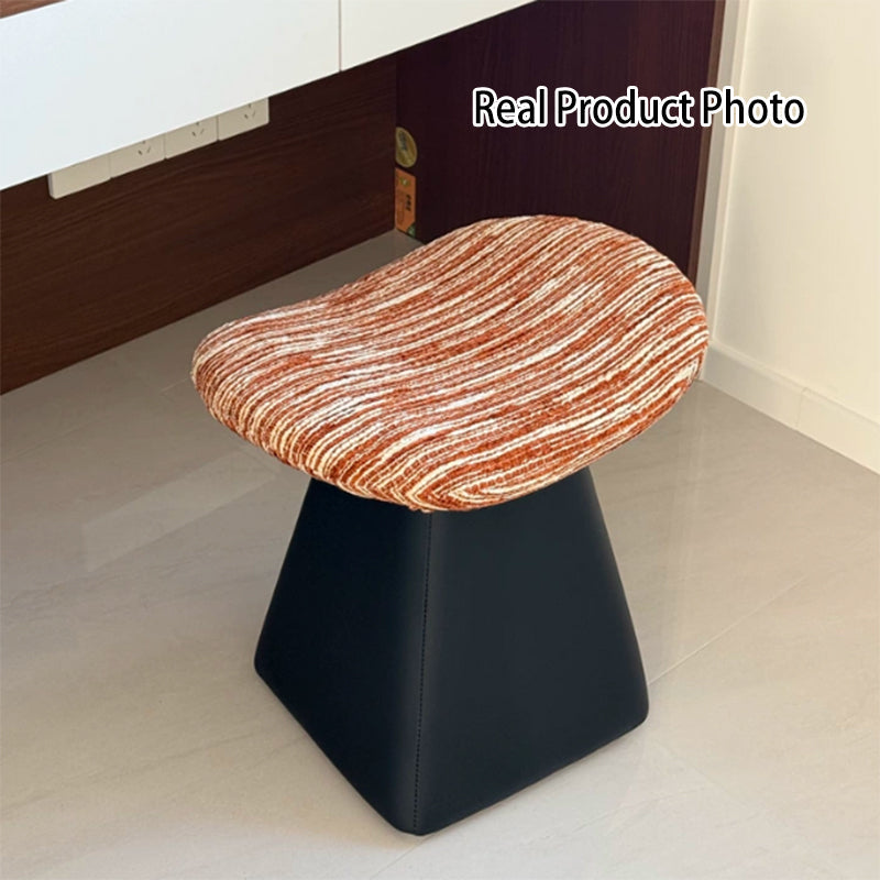 Nordic Contemporary Vanity Stool - Chenille Upholstery, Pine Wood Frame, Faux Leather Cushion, Arc-Cone Rotating Design, Backless & Armless for Bedroom