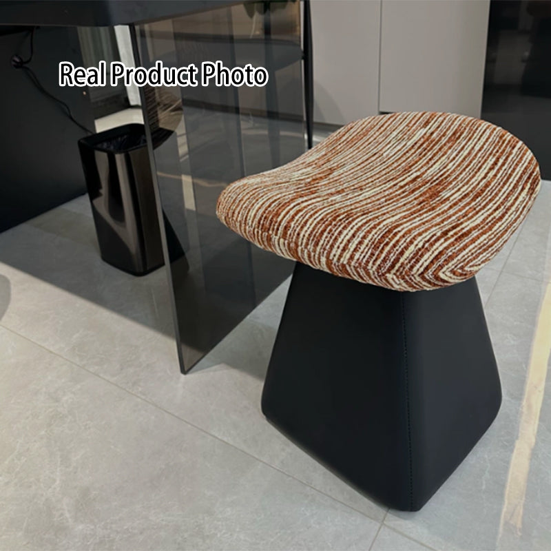 Nordic Contemporary Vanity Stool - Chenille Upholstery, Pine Wood Frame, Faux Leather Cushion, Arc-Cone Rotating Design, Backless & Armless for Bedroom