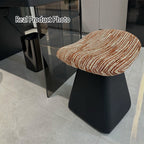 Nordic Contemporary Vanity Stool - Chenille Upholstery, Pine Wood Frame, Faux Leather Cushion, Arc-Cone Rotating Design, Backless & Armless for Bedroom