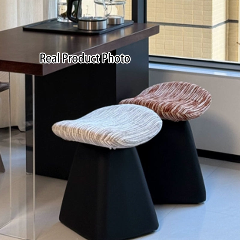Nordic Contemporary Vanity Stool - Chenille Upholstery, Pine Wood Frame, Faux Leather Cushion, Arc-Cone Rotating Design, Backless & Armless for Bedroom