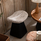 Nordic Contemporary Vanity Stool - Chenille Upholstery, Pine Wood Frame, Faux Leather Cushion, Arc-Cone Rotating Design, Backless & Armless for Bedroom