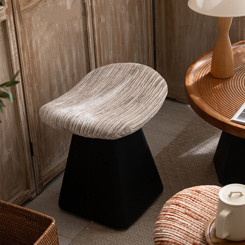 Nordic Contemporary Vanity Stool - Chenille Upholstery, Pine Wood Frame, Faux Leather Cushion, Arc-Cone Rotating Design, Backless & Armless for Bedroom