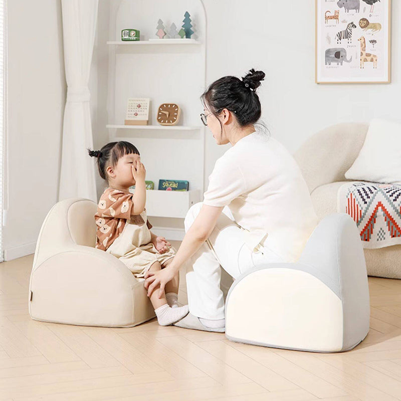 Nordic Contemporary Kids Accent Chair — Arc-Back, Cushioned PU Leather, Lightweight with Backrest and Armrests for Living Room