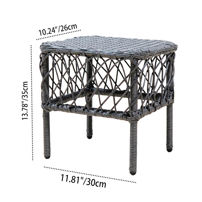 Traditional Rustic PE Rattan Weave Low Rectangular Stool with Galvanized Steel Grid, Breathable Backless Armless Living Room Seat