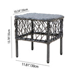 Traditional Rustic PE Rattan Weave Low Rectangular Stool with Galvanized Steel Grid, Breathable Backless Armless Living Room Seat