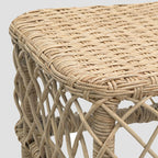 Traditional Rustic PE Rattan Weave Low Rectangular Stool with Galvanized Steel Grid, Breathable Backless Armless Living Room Seat