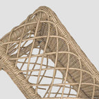 Traditional Rustic PE Rattan Weave Low Rectangular Stool with Galvanized Steel Grid, Breathable Backless Armless Living Room Seat