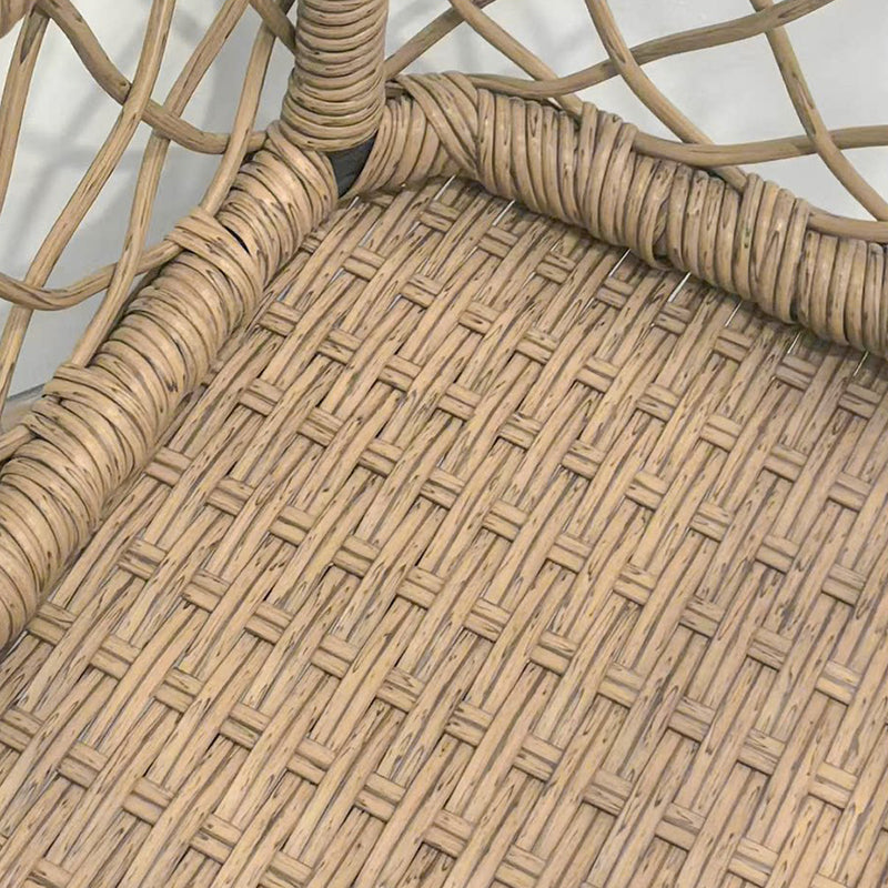 Traditional Rustic PE Rattan Weave Low Rectangular Stool with Galvanized Steel Grid, Breathable Backless Armless Living Room Seat