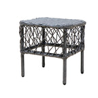 Traditional Rustic PE Rattan Weave Low Rectangular Stool with Galvanized Steel Grid, Breathable Backless Armless Living Room Seat