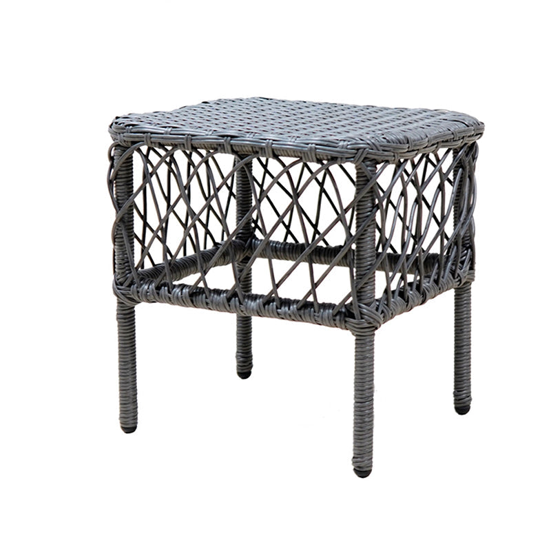 Traditional Rustic PE Rattan Weave Low Rectangular Stool with Galvanized Steel Grid, Breathable Backless Armless Living Room Seat