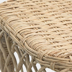 Traditional Rustic PE Rattan Weave Low Rectangular Stool with Galvanized Steel Grid, Breathable Backless Armless Living Room Seat
