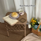 Traditional Rustic PE Rattan Weave Low Rectangular Stool with Galvanized Steel Grid, Breathable Backless Armless Living Room Seat