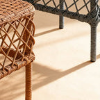 Traditional Rustic PE Rattan Weave Low Rectangular Stool with Galvanized Steel Grid, Breathable Backless Armless Living Room Seat