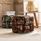 Traditional French Chenille Sponge Pine Wood Square Stool — Lightweight, Low, Backless, Armless for Living Room
