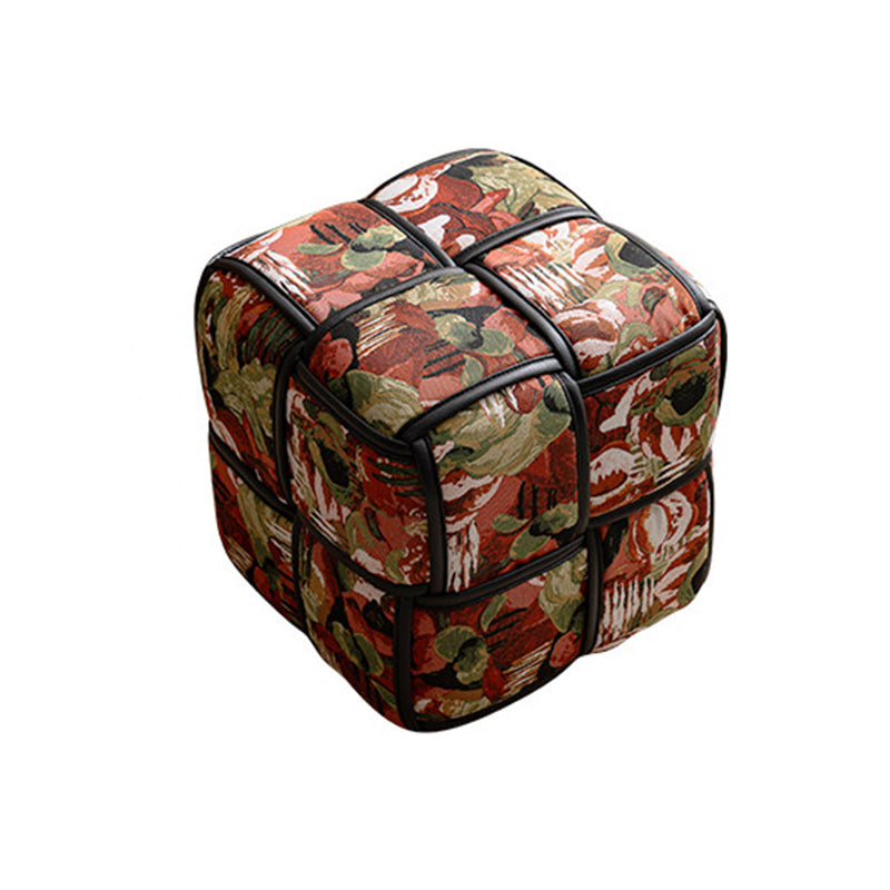 Traditional French Chenille Sponge Pine Wood Square Stool — Lightweight, Low, Backless, Armless for Living Room