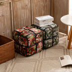 Traditional French Chenille Sponge Pine Wood Square Stool — Lightweight, Low, Backless, Armless for Living Room