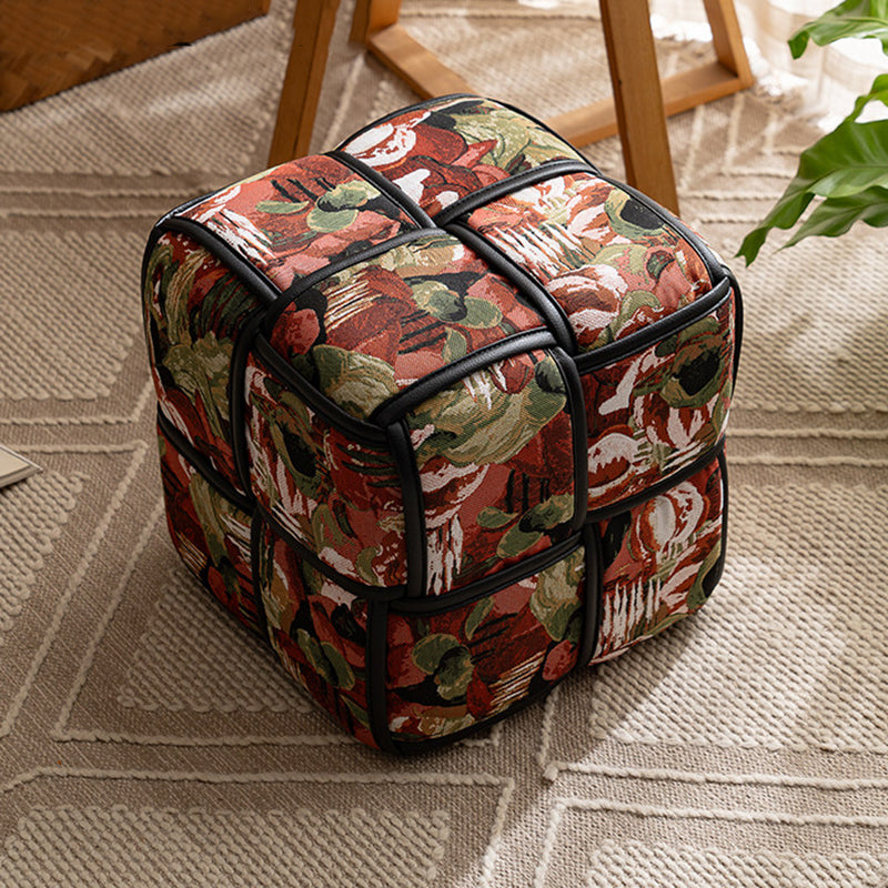 Traditional French Chenille Sponge Pine Wood Square Stool — Lightweight, Low, Backless, Armless for Living Room