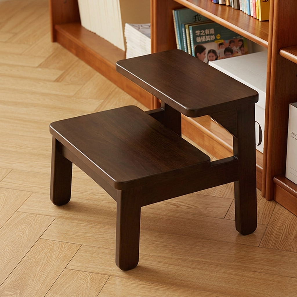 Traditional Japanese Beech Wood Trapezoidal Kids’ Footstool – Backless & Armless for Living Room