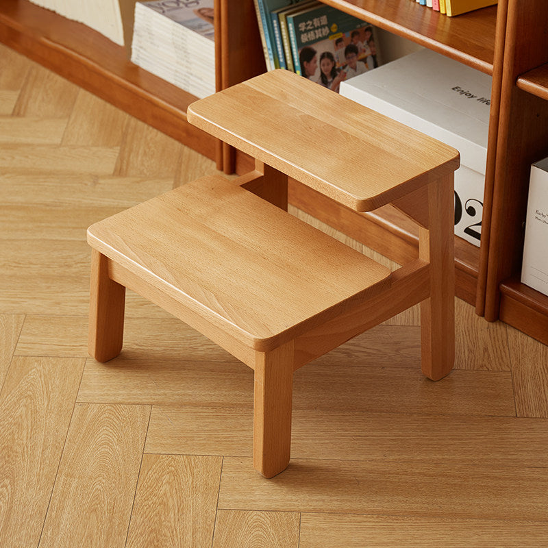 Traditional Japanese Beech Wood Trapezoidal Kids’ Footstool – Backless & Armless for Living Room