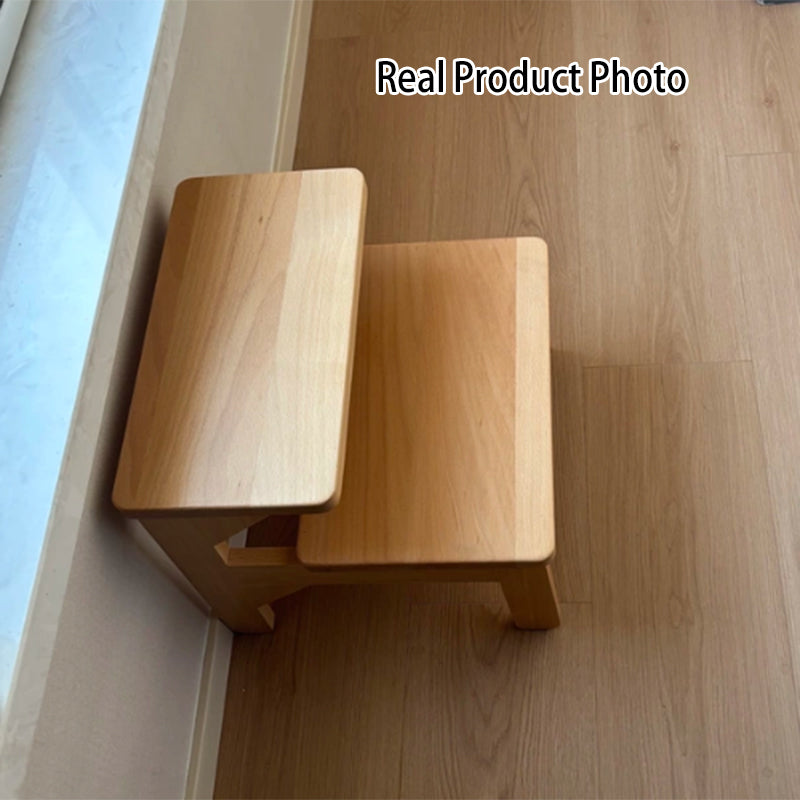 Traditional Japanese Beech Wood Trapezoidal Kids’ Footstool – Backless & Armless for Living Room