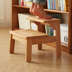 Traditional Japanese Beech Wood Trapezoidal Kids’ Footstool – Backless & Armless for Living Room