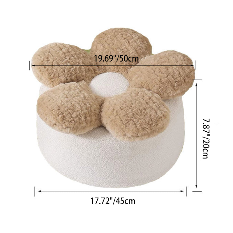 Contemporary Nordic Soft Teddy Fleece Low Stool with EPP Beads, Petal-Design Removable & Washable Cover — Backless & Armless Living Room Seat