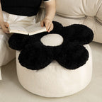 Contemporary Nordic Soft Teddy Fleece Low Stool with EPP Beads, Petal-Design Removable & Washable Cover — Backless & Armless Living Room Seat