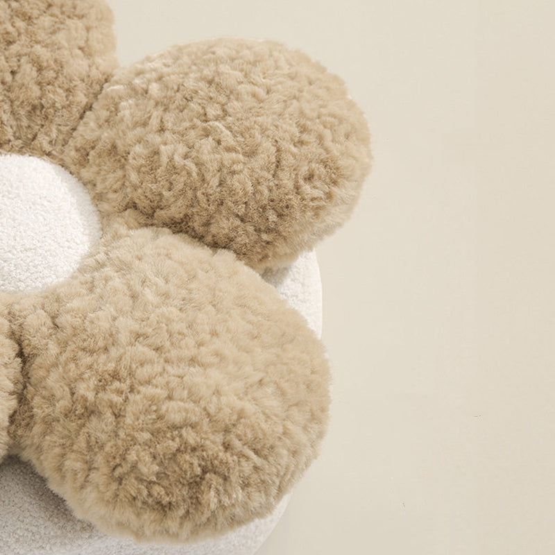 Contemporary Nordic Soft Teddy Fleece Low Stool with EPP Beads, Petal-Design Removable & Washable Cover — Backless & Armless Living Room Seat