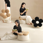 Contemporary Nordic Soft Teddy Fleece Low Stool with EPP Beads, Petal-Design Removable & Washable Cover — Backless & Armless Living Room Seat