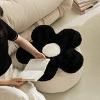 Contemporary Nordic Soft Teddy Fleece Low Stool with EPP Beads, Petal-Design Removable & Washable Cover — Backless & Armless Living Room Seat